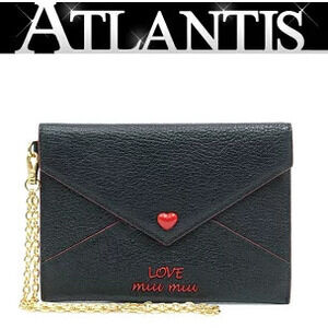 Miu Miu Love Letter Wristlet Chain Wallet Black